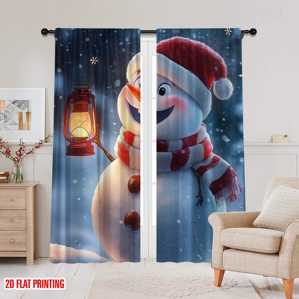 2pcs 2D Flat Printing Merry Christmas Popular Party Window Curtains Christmas Snowman 2 100% Polyester Without Electricity 0