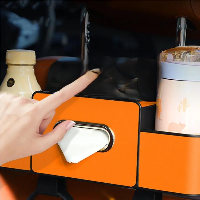 Multifunctional Car Organizer Rear Drainage Holder Storage Hanging Box In Car Bag For Stowing Tidy With Phone Tissue Cup Holder