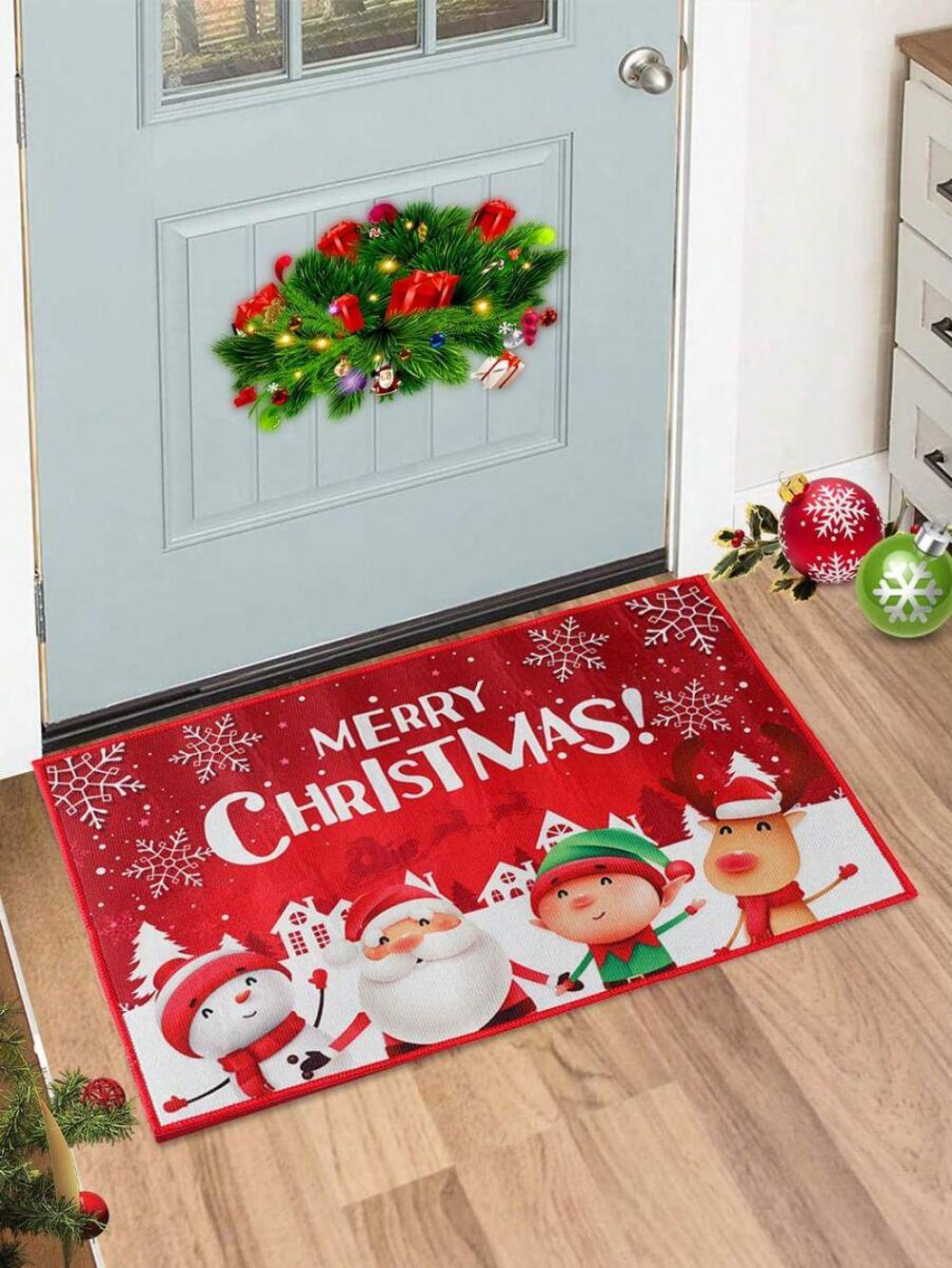 

VIKAMA Christmas Crystal Velvet Floor Mat Washable Entry Welcome Door Mat Kitchen Living Room Carpet Home Christmas Decoration 40x60cm 16x24inch