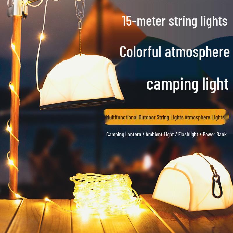 Stepless Dimming Multi-functional Camping Lantern with Pull-string Lights and Long Battery Life for Outdoor Tents