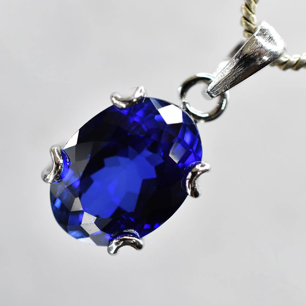 CERTIFIED Oval Blue Tanzanite 20Ct 925 Sterling Silver Natural Pendant Free Gift