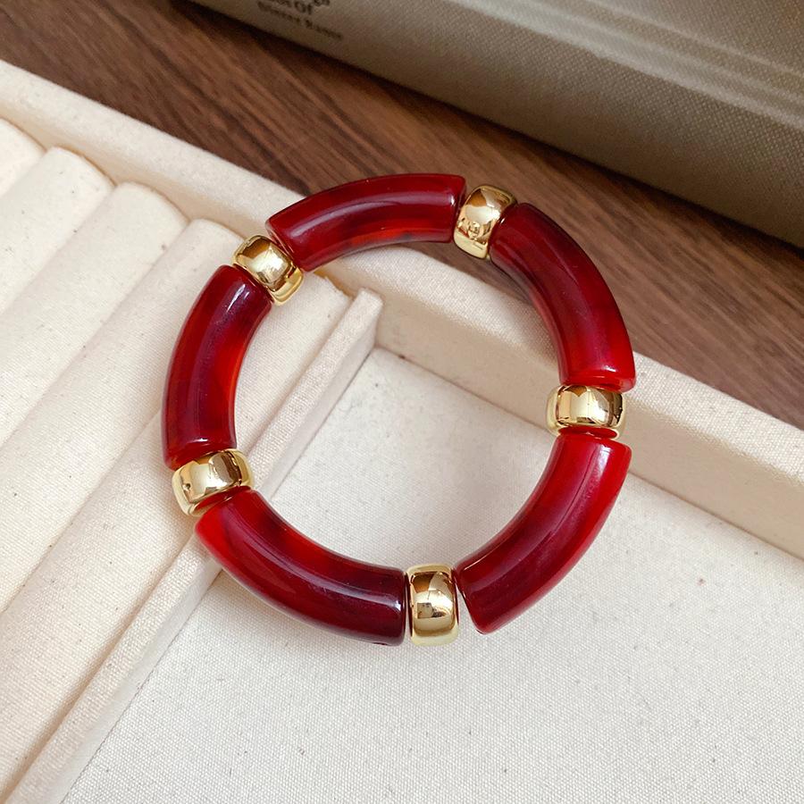 Neue gespleißte Bambusrohr Acryl Runde Armreifen für Damen Herren Mode Smuding Geometrische Armbänder Elastischer Armreif Partner Schmuck X