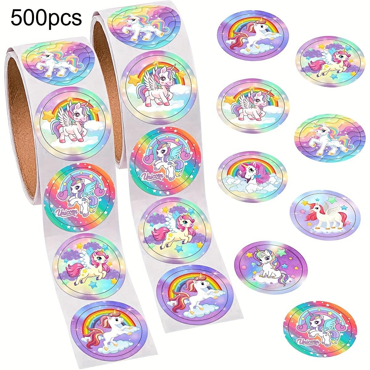 

500pcs Purple Fantasy Unicorn Graffiti Round Heart Diary DIY Decoration Handmade School Teacher Rewards PVC Self-Adhesive Labels