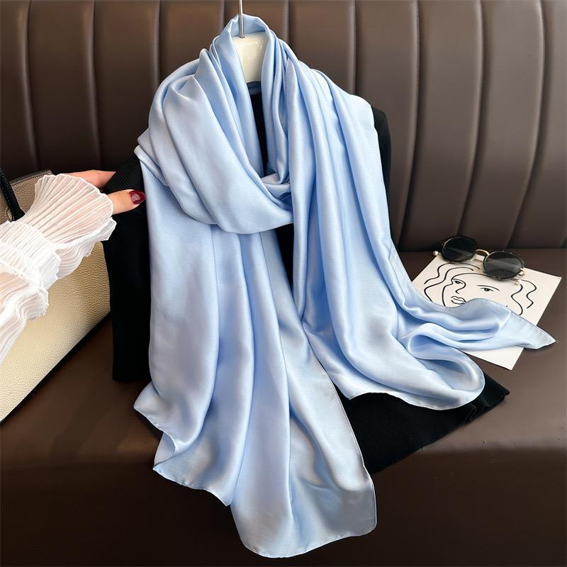 Plain Solid Basic Design 100% Silk Feeling Scarf for Women 180x90cm Shawl Wrap Luxury Female Hijab Headband Foulard Beach Stoles