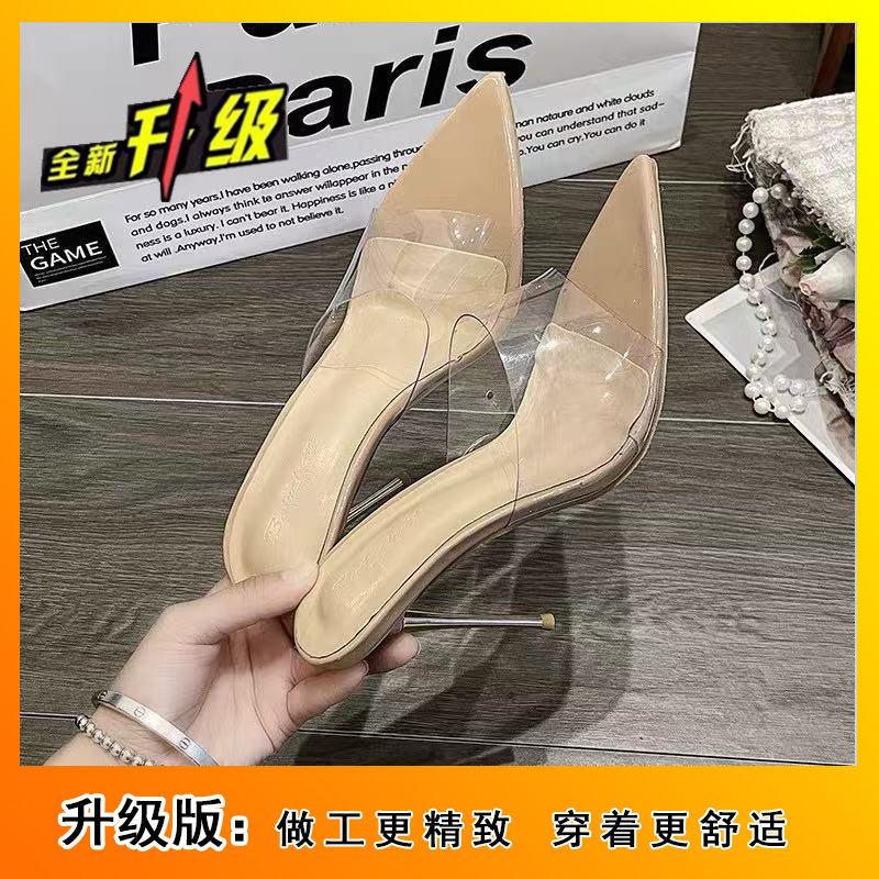 Slim heel pure irresistible beautiful woman foreign style cool slippers 2025 new sexy transparent belt sandals high heels slippers