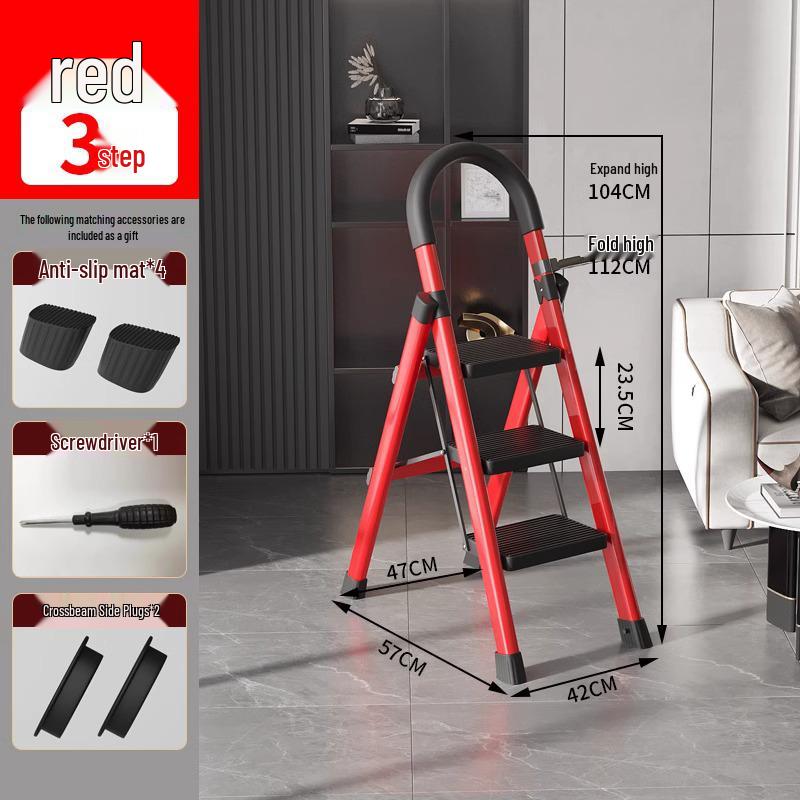Foldable Telescopic 5-Step Stainless Steel A-Frame Ladder for Indoor Use