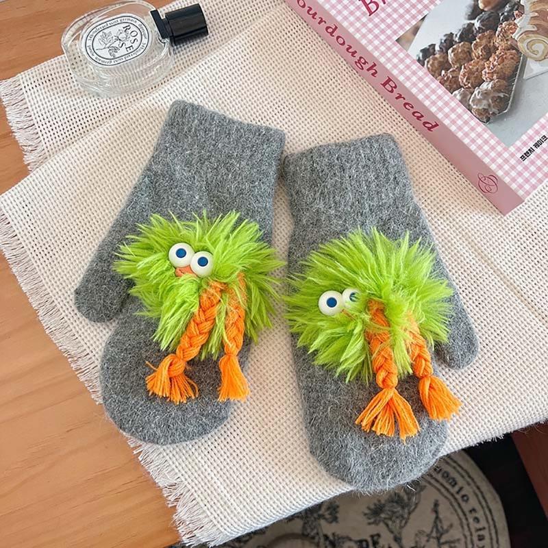 Adorkable Thicken Mitten with Braids Knit Gloves Protect from the Cold Cartoon Clown Unisex Full Finger Glove