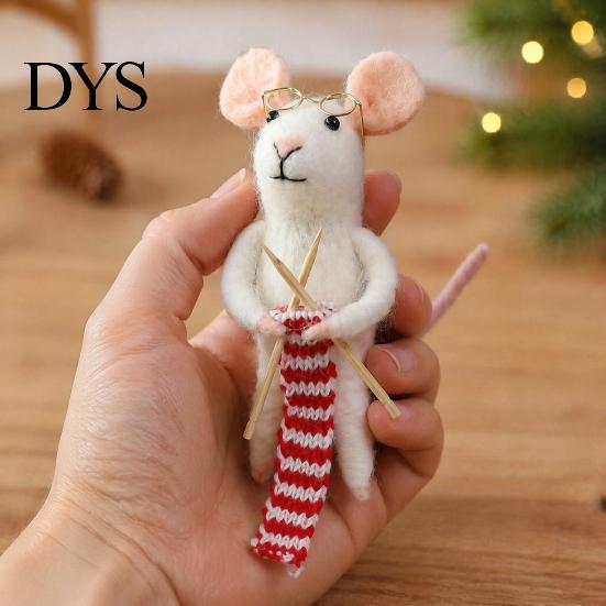 Soft Wool Felt Animal Figurines Christmas Mouse Ornament, Handmade Felted Hanging Decoration, Charming Window Displays Cute Knitting Doll for