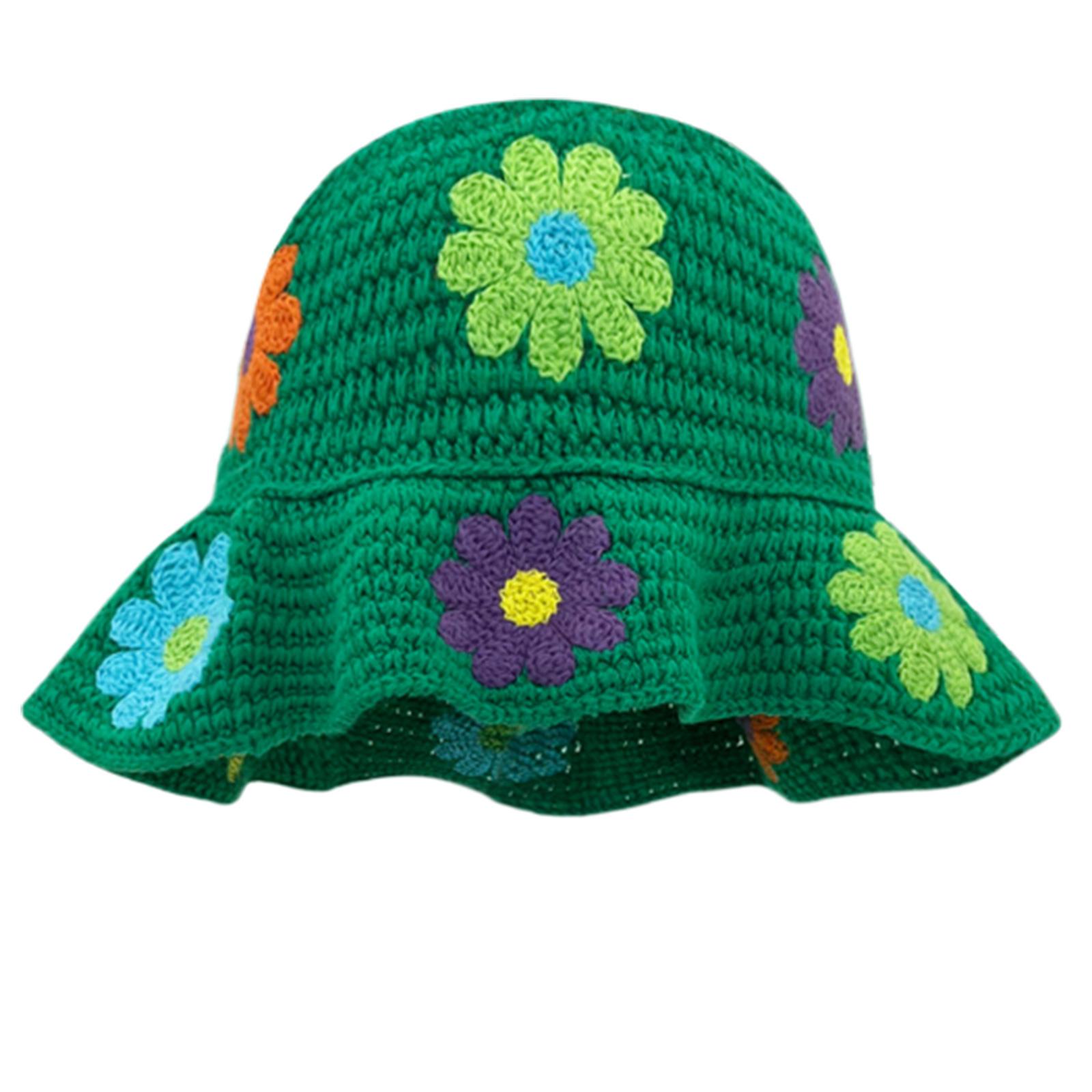 

Girls Colorful Hat Fisherman Hat with Handwoven Flower for Vacations Photo Props Headpiece Handmade Hat Headgear темно-зелений колір
