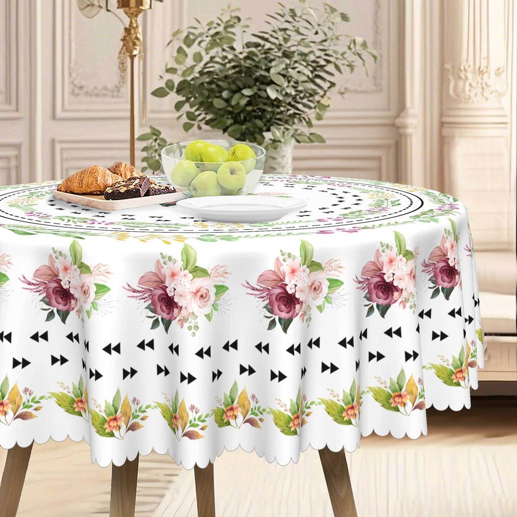 Flower And Bird Tablecloth, Pastoral Round Tablecloth, Flower And Bird Element Tablecloth, Dining Table Decorative Cloth, Green Leaf Flower