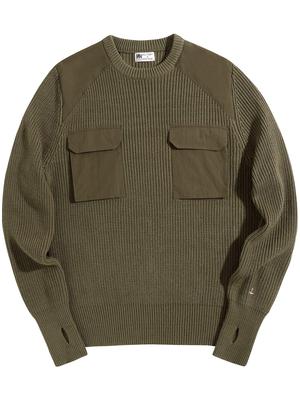 US Army TYPE Command Sweater with Long Sleeve Crew Neck [Norman] Men's Pockets, (Green, M)