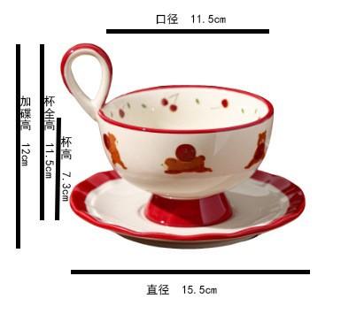 Coffee Cups Flower Tea Mug Hand Drawn Underglaze Colored Ceramic Cups and Dish Set Japanese Afternoon Tea with High Footed Cup