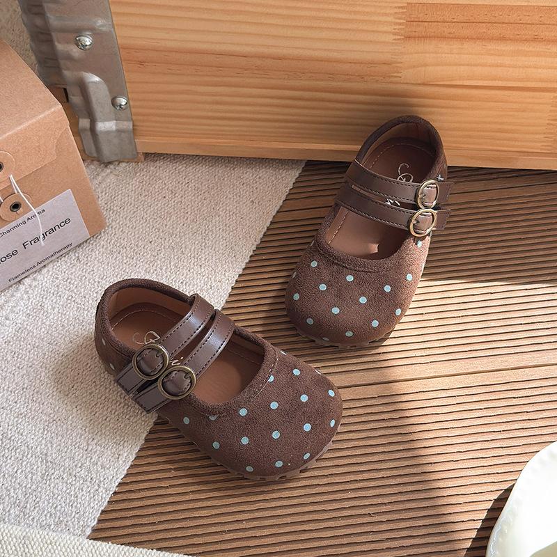 Kids Polka Dot Double Buckle Decor Mary Jane Flat Shoes