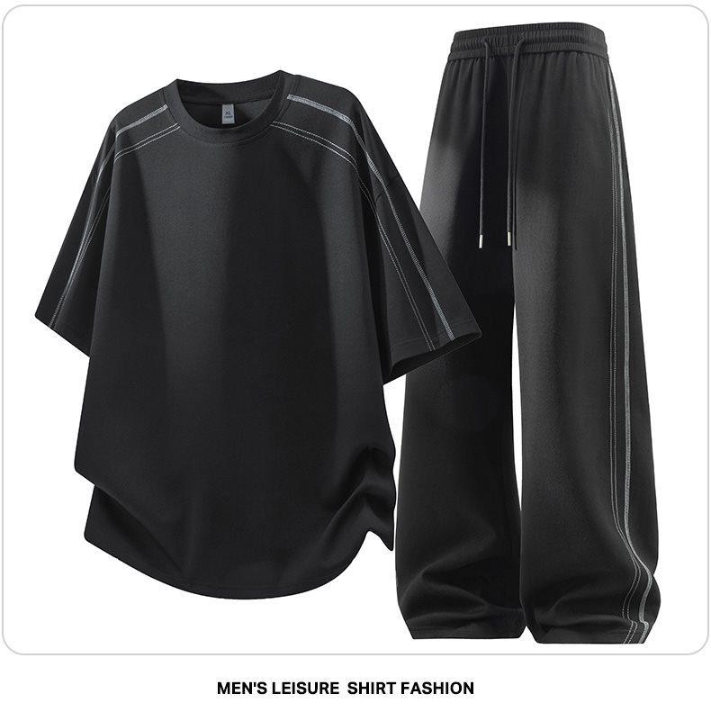 Men's Gray Short-Sleeve T-Shirt Set: Rebellious, Handsome, High-End Summer Casual Sportswear.