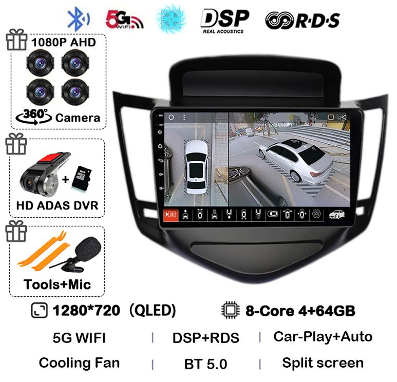 Android 14 Carplay Auto For Chevrolet Cruze 2008 2009 2010 2011 2012 4G+WIFI DSP Car Radio Multimedia Video Player GPS Head Unit