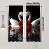 Romantic Swan Red Rose Print Curtains Flat Perfect Valentine Day Bedroom Living Room Window Decoratio Set Of 2 Made Polyester Great Decor