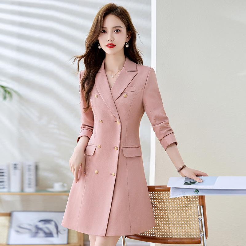 Women's 2024 Autumn/Winter Slimming Goddess Style Mid-Length Suit Collar Dress (BL9925)