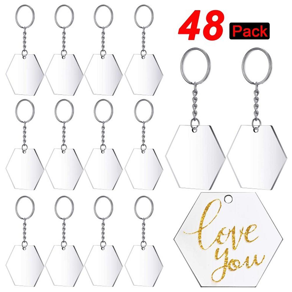 24 Pcs Acrylic Keychain Blanks Clear Acrylic Blanks Hexagon Shape Plain Acrylic and 24 Pcs Metal Key Rings for DIY