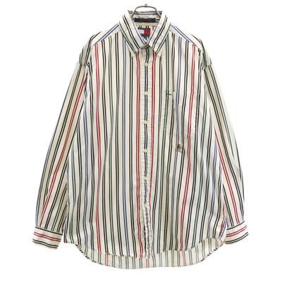 Striped Pattern Long Sleeve Button Down Shirt M White Men's Used