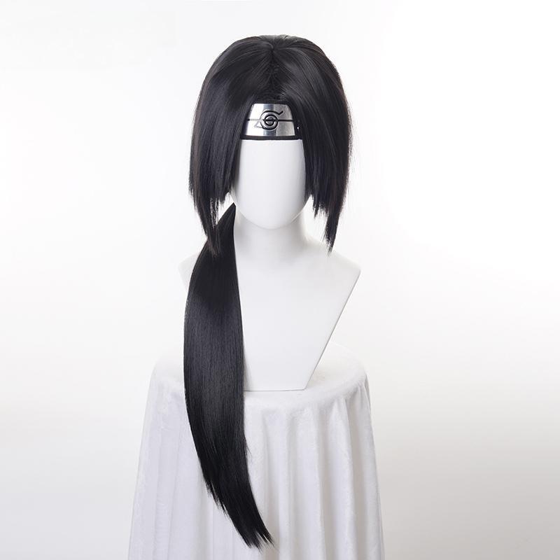 Anime Itachi Uchiha Long Straight Black Uchiha Itachi Cosplay Wig Heat Resistant Synthetic Wigs + Headband + Wig Cap