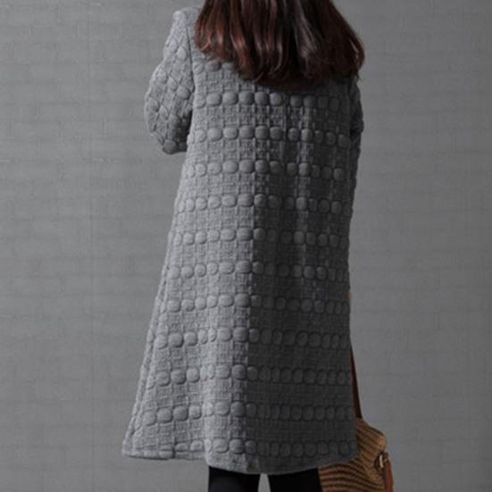Lady Dress Solid Color Stand Collar Casual Loose Knee Length Winter Dress for