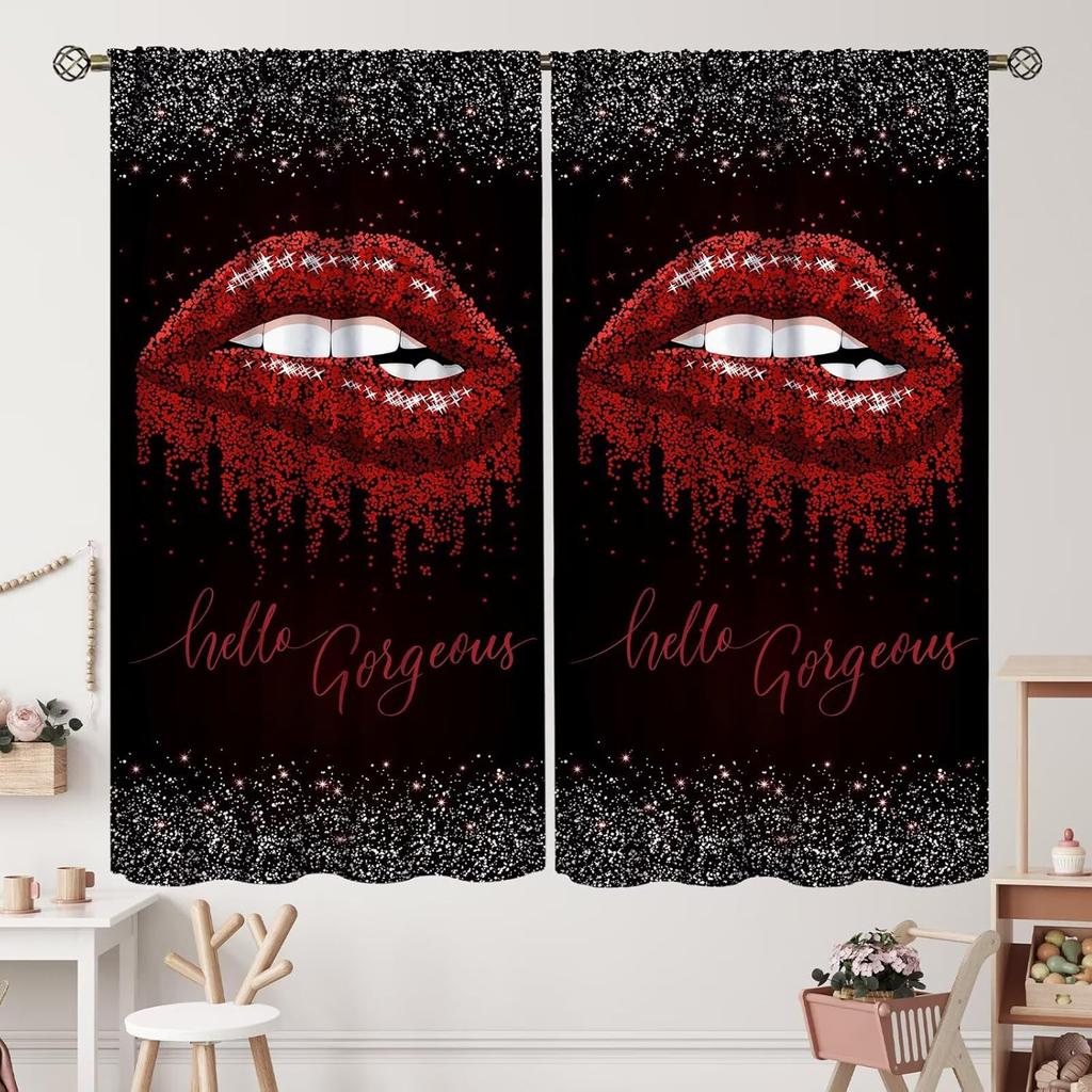 Unique 3D Printing Jewelry Falling Curtains Diamonds Black Backdrop Curtain with Rod Pocket for Bedroom Living Room Kitchen Home