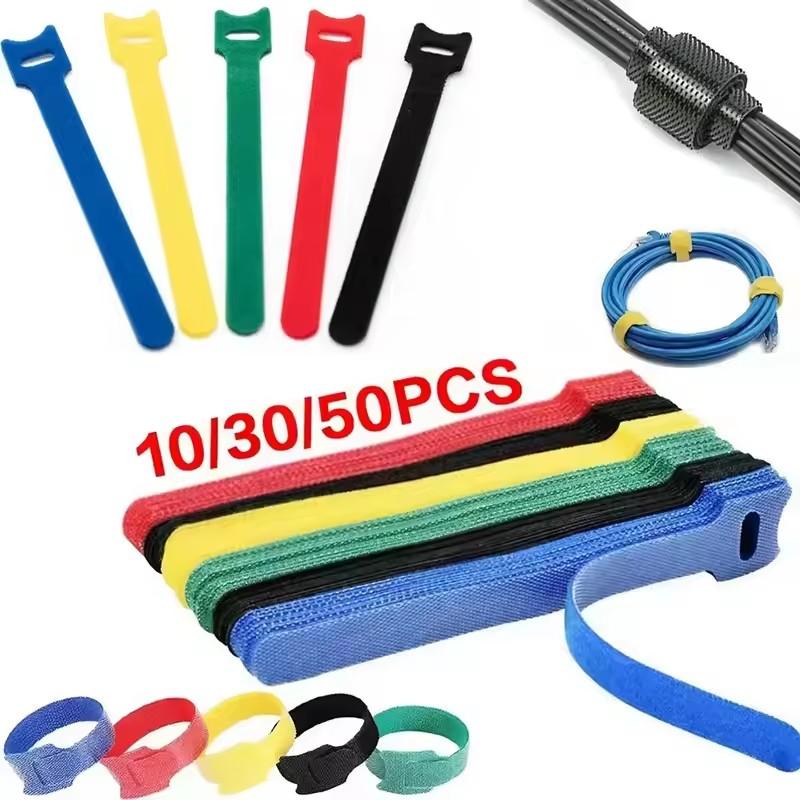 10/30/50Pcs Reusable Hook And Loop Cable Ties Fastening Strap Multi-Purpose Wire Organizers For Computer/TV/Electronic Devices