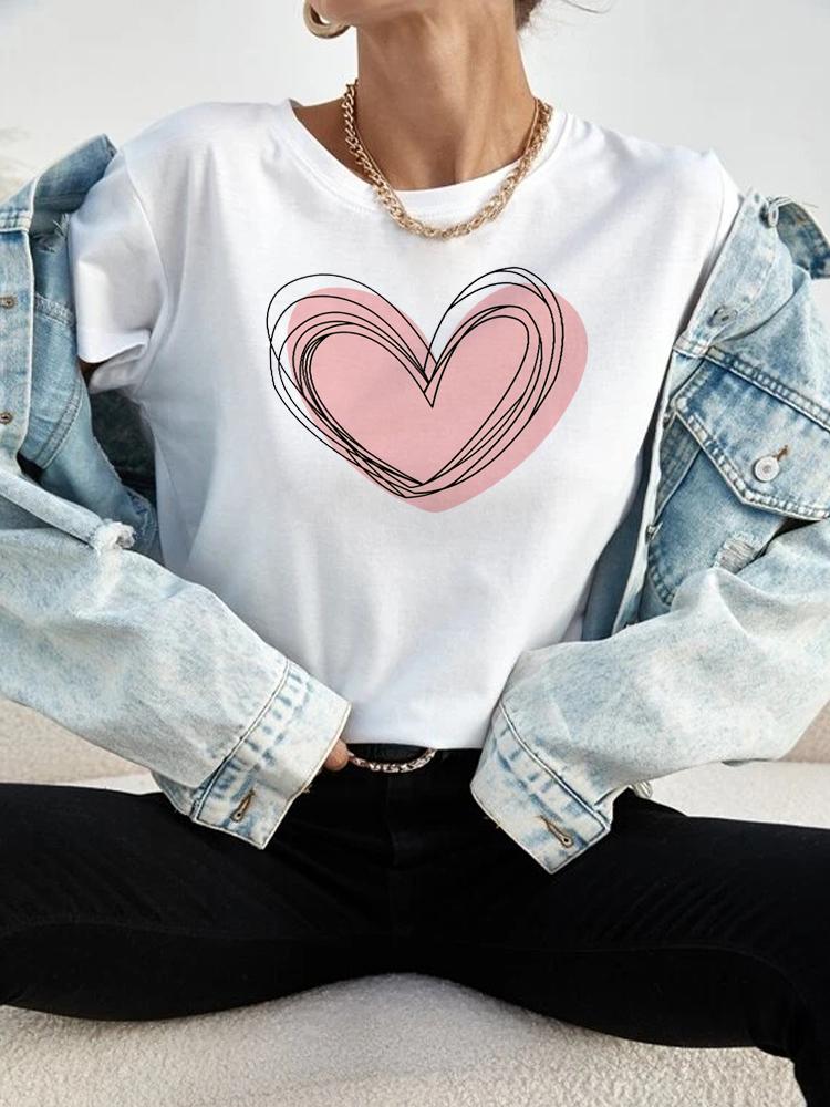 Love Heart Print Women T Shirt Summer Funny Short Sleeves O Neck  Tops Tee Female 90s Casual Fashion Clothing