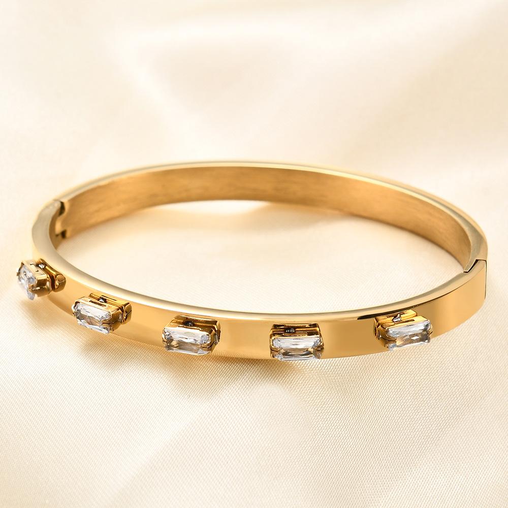 Ins Retro Titanium Steel Fashion Simple Opening 6mm Inlaid Zircon Bangle Bracelet Female