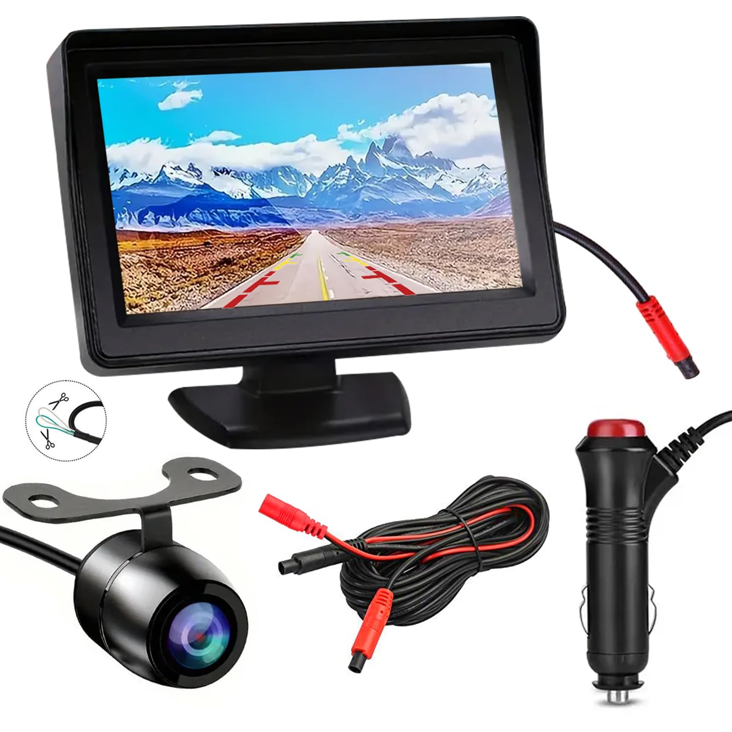 

Stynxro Монитор камеры заднего вида ЖК-монитор заднего вида с переключаемым зеркальным изображением IP67 Вспомогательный кабель Совместим с 12В Простой в установке комплект, 4,3-дюйма