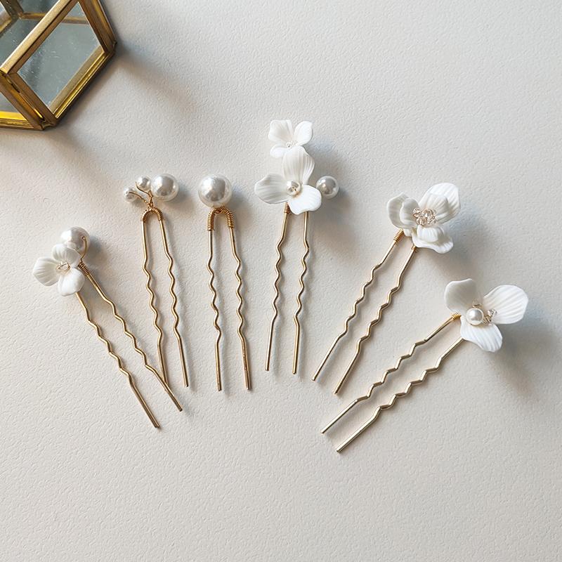 Diadema da Sposa Fiore in Argilla Ceramica Cristallo Perla Pettine per Capelli Spille Accessori Copricapo da Donna per Matrimonio Festa Idee Acconciature