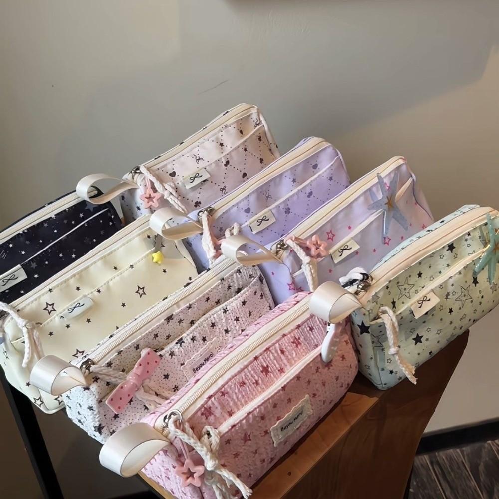 Handheld Pencil Pouch Star Print Pen Bag Portable Stationery Pouch  Students