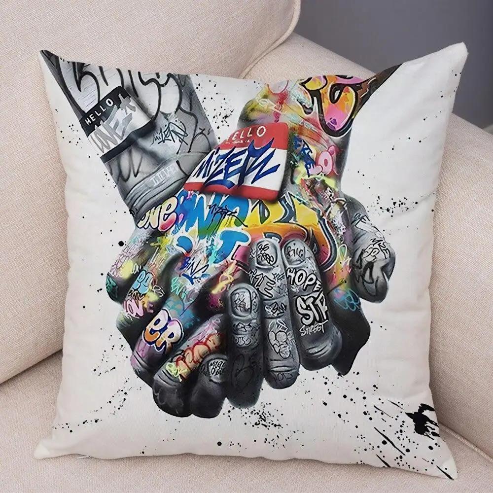 Pillowcase Sofa  Graffiti Gamepad Abstract Street Art Animal Hand Cushion Cover Decoration