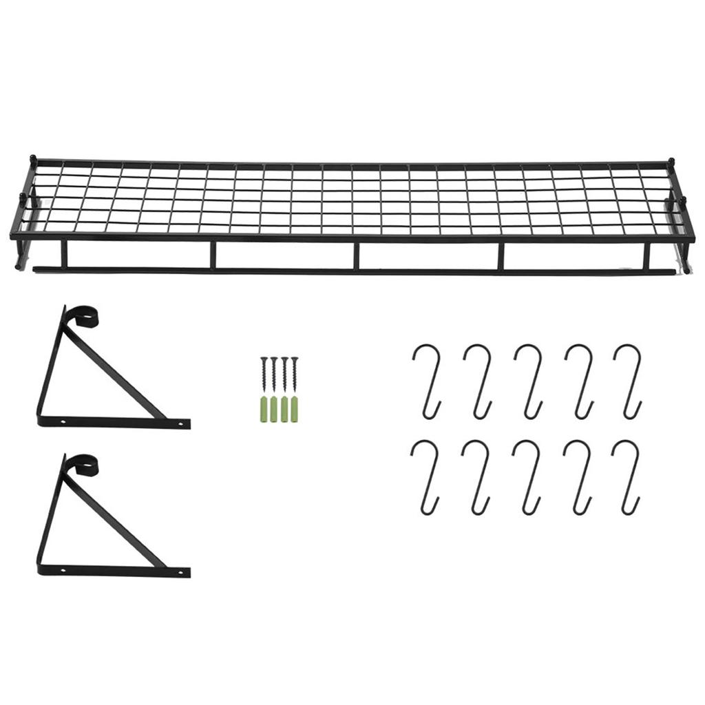 Metal Hanging Pan Pot Rack Wall Mounted with 10 Hook Holders Kitchen Storage Organizer