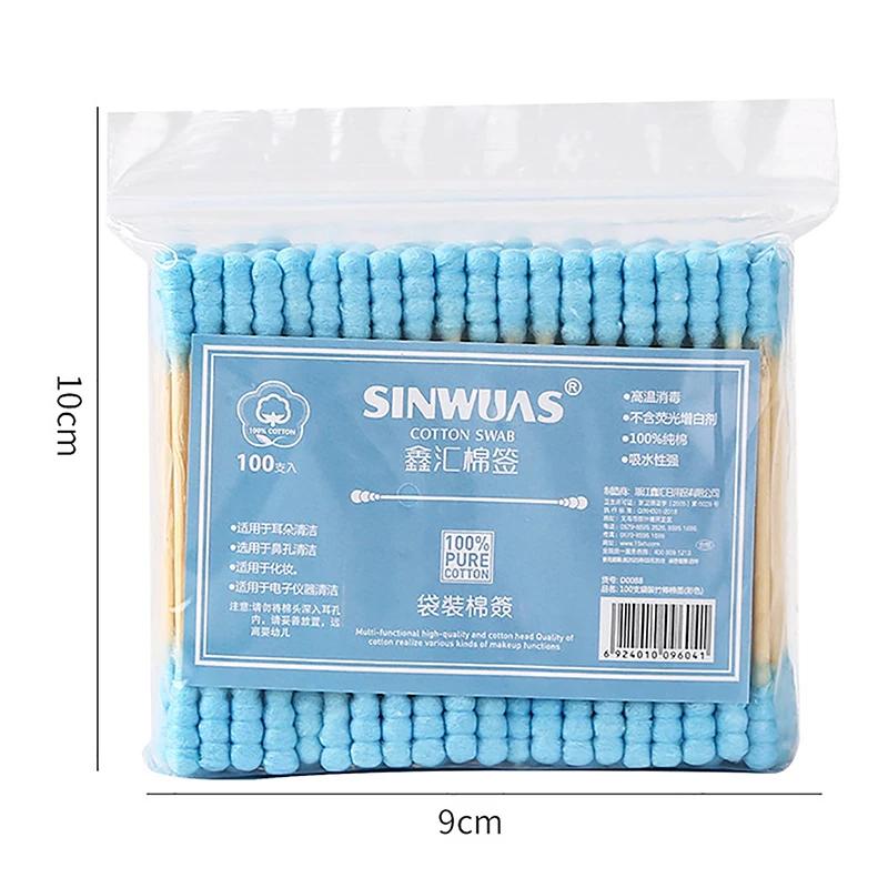 100pcs Pack Double Head Cotton Swab Women Makeup Cotton Buds Tip For Medical Wood Sticks Nose Ears Cleaning Health Care Tools