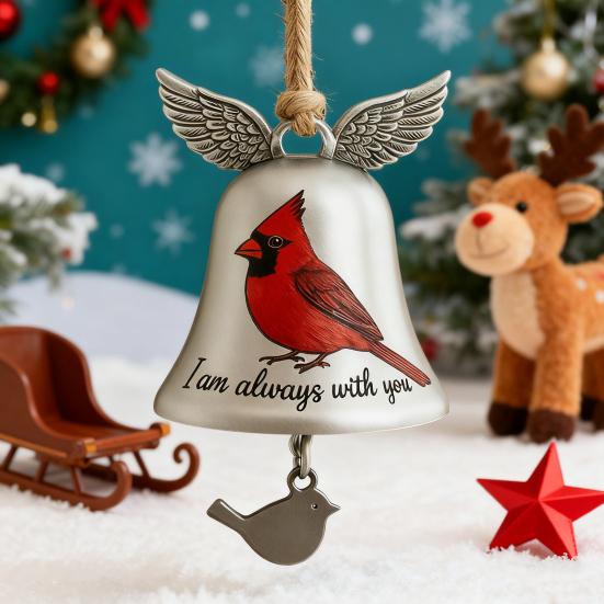 Christmas Bell Ornament Collectible Holiday Angel Wing Bell Engraved Christmas Pendant Memorial Decoration