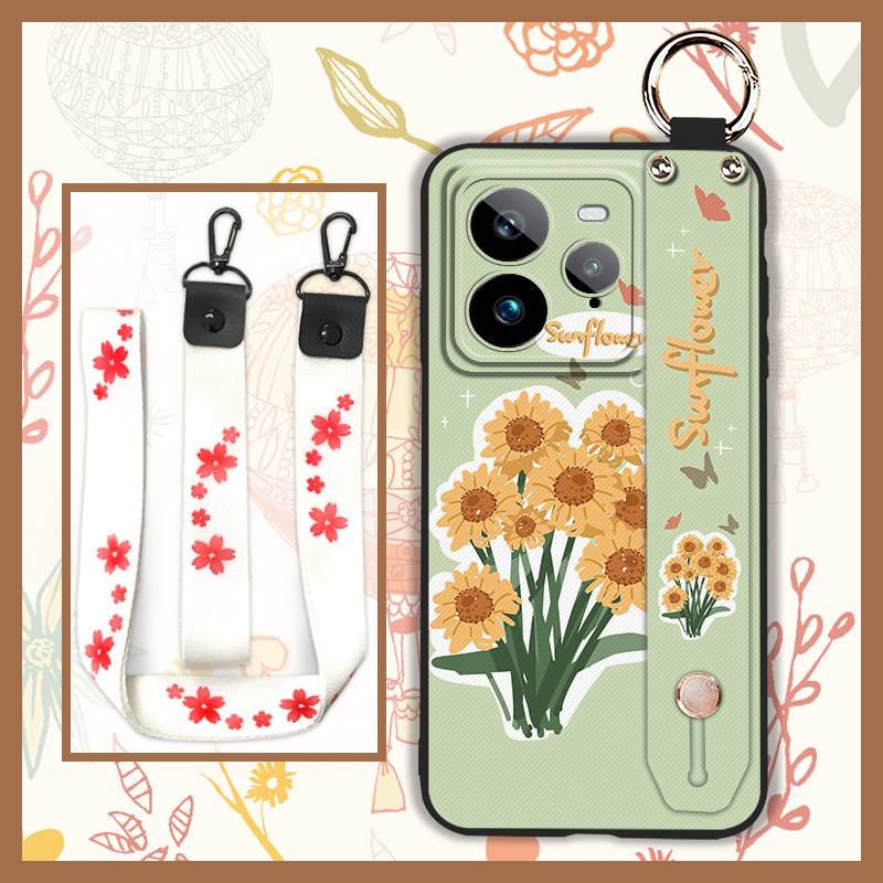 Wristband Anti-knock Phone Case For Realme GT7 Pro Kickstand Fashion Design Back Cover Phone Holder Waterproof Flower