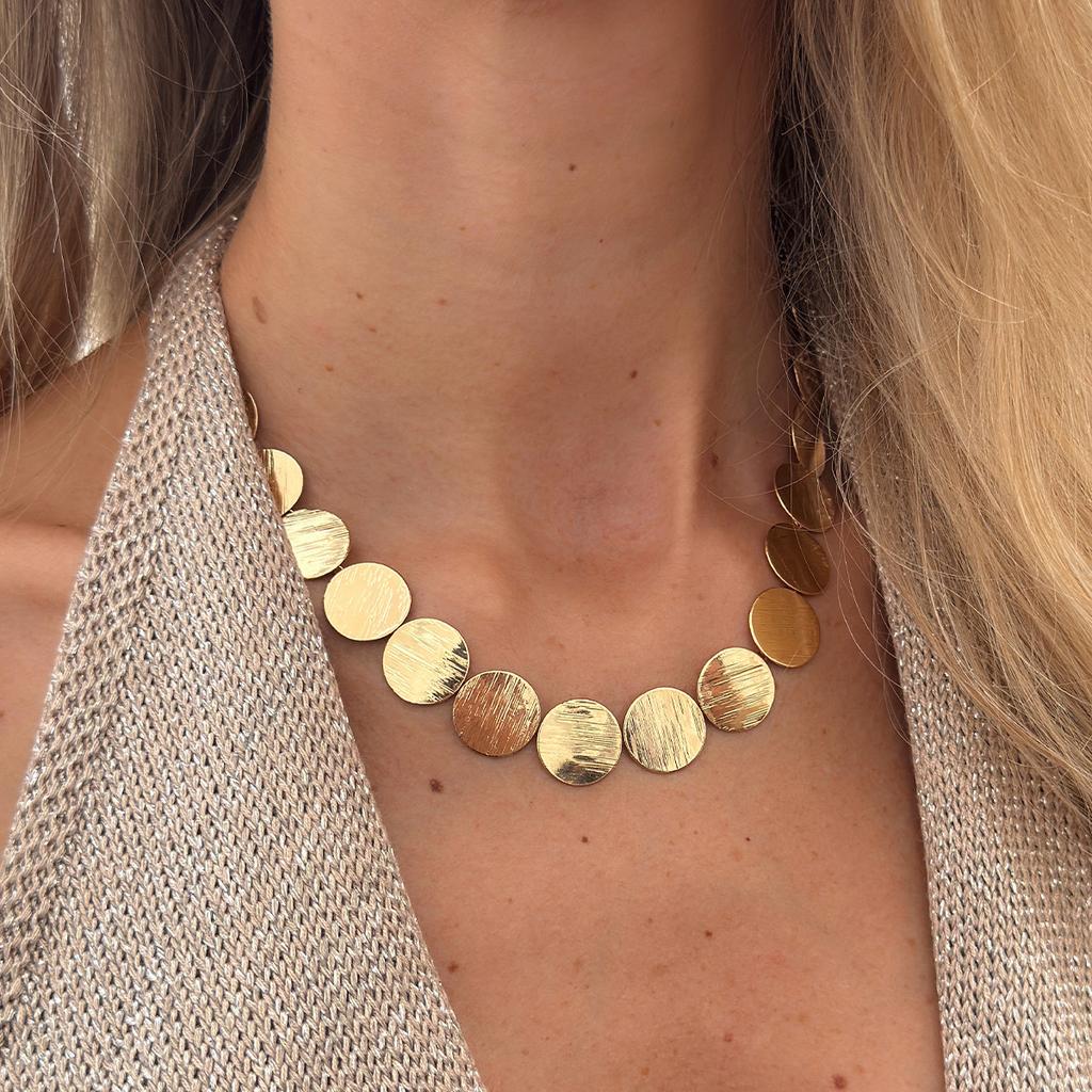 Fashion Metal Geometric Round Piece Splicing Necklace Women'S, Cold Wind Sequins Tassel Long Earrings