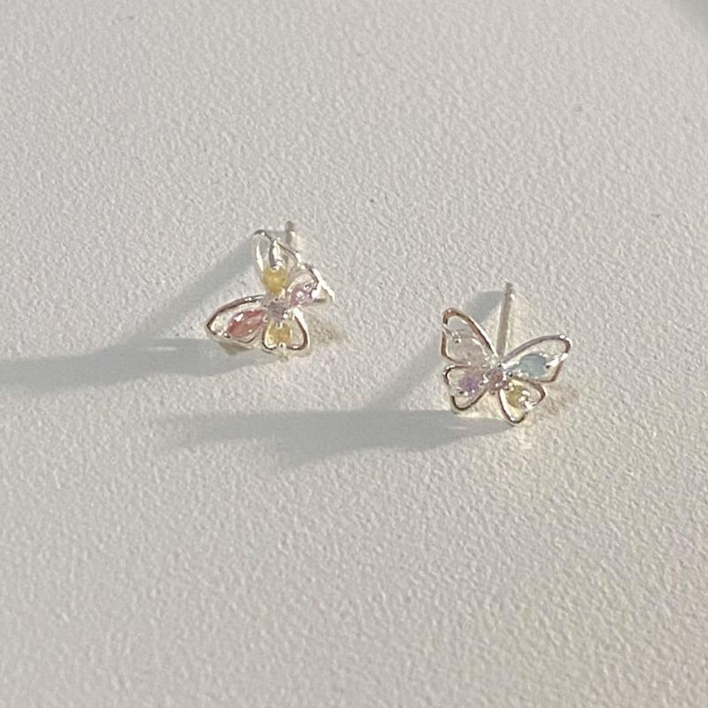 

Butterfly Color Zircon 925 Sterling Silver Earrings for Women Sweet Earrings Exquisite High-end Small Summer 1Pcs срібний