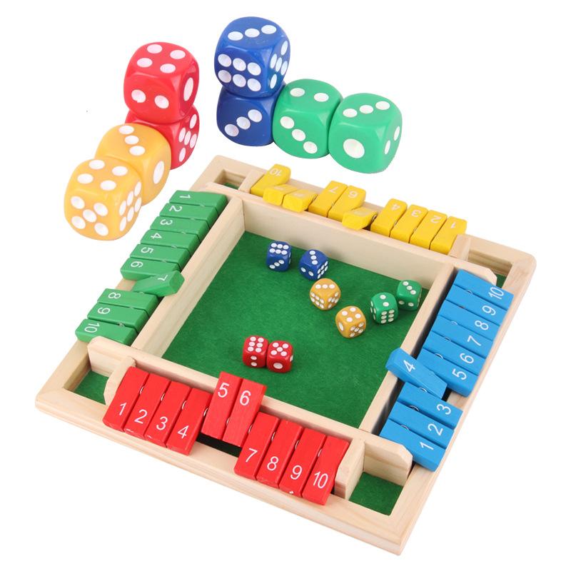4-Sided Wooden Shut the Box Math Game – Colorful Flip Tiles & Dice for Kids & Adults, Educational Family Board Game for Arithmetic, Logic & Party Fun