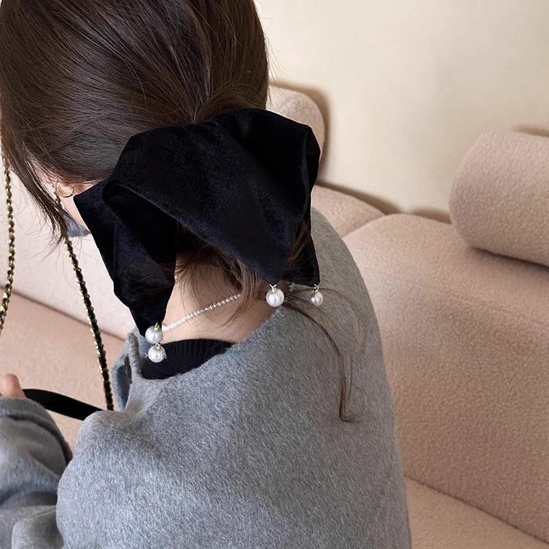 

Square Large Intestine Hair Band High School Girls Elastic and Durable Rubber Band Low Ponytail Pearl Pendant Hair Accessory чорний