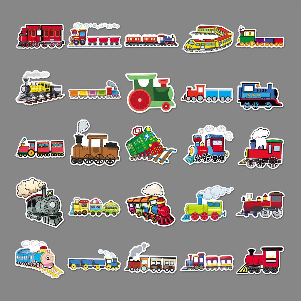 50 Cartoon Train Stickers for Skateboards, Luggage, Laptops, Cars, and Motorcycles