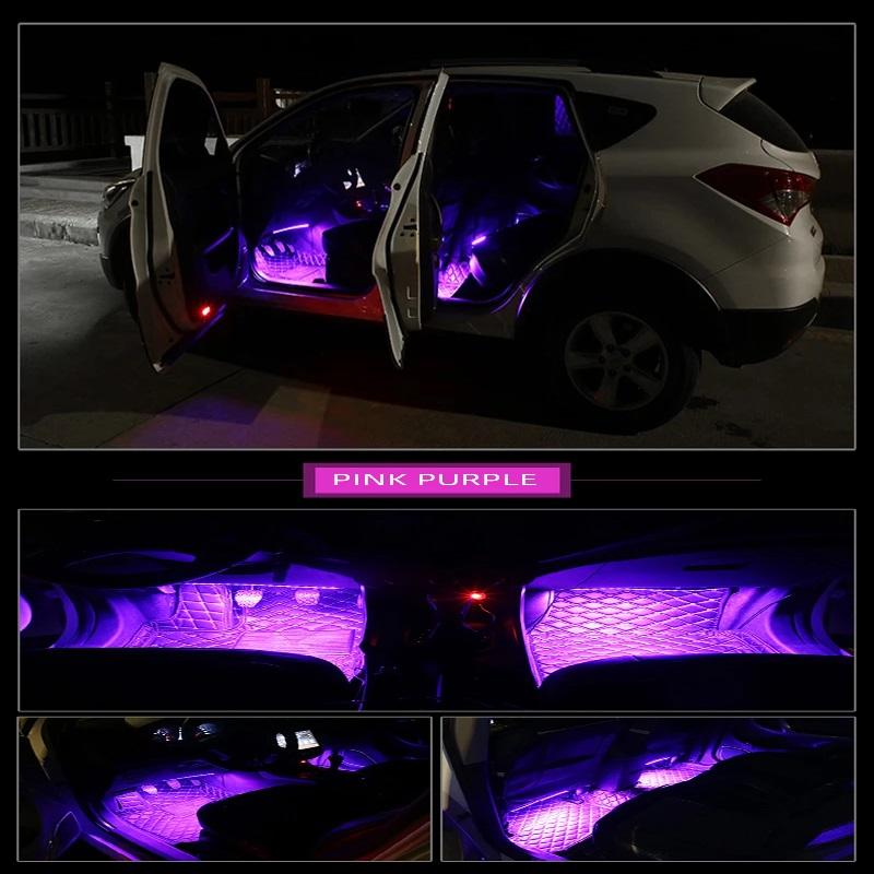 LED Car Foot Light Ambient Lamp With USB Wireless Remote Music Control Multiple Modes Automotive Interior Decorative Lights