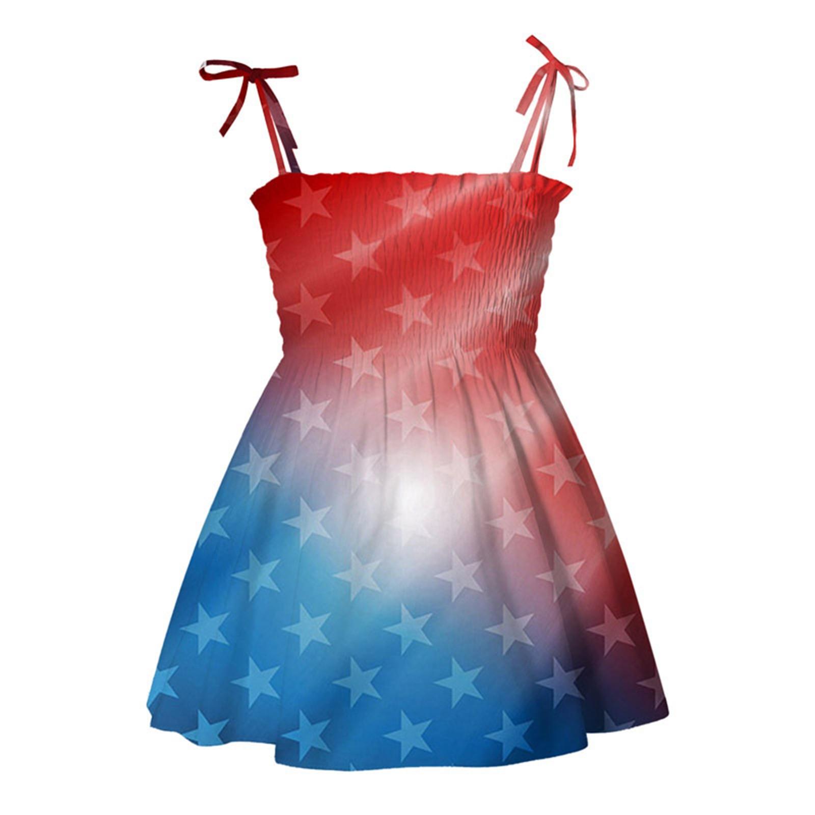 

Summer Children Printing Condole Independence Day Dresses Of The Girls 130 красный