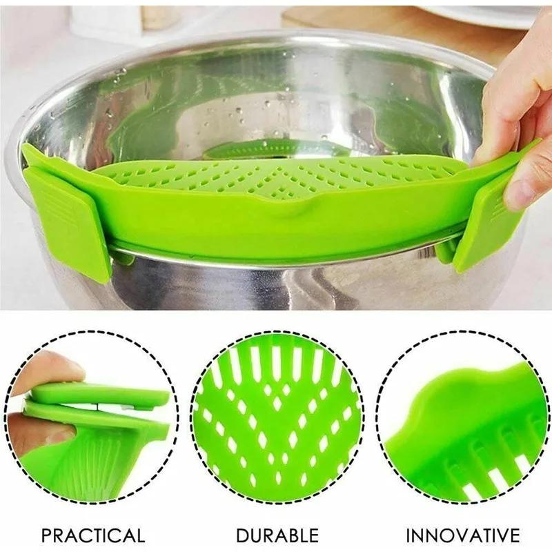 1Pc Silicone Clip on Strainer for Pasta Meat Vegetables Fruit, - Fit All Pots and Bowls