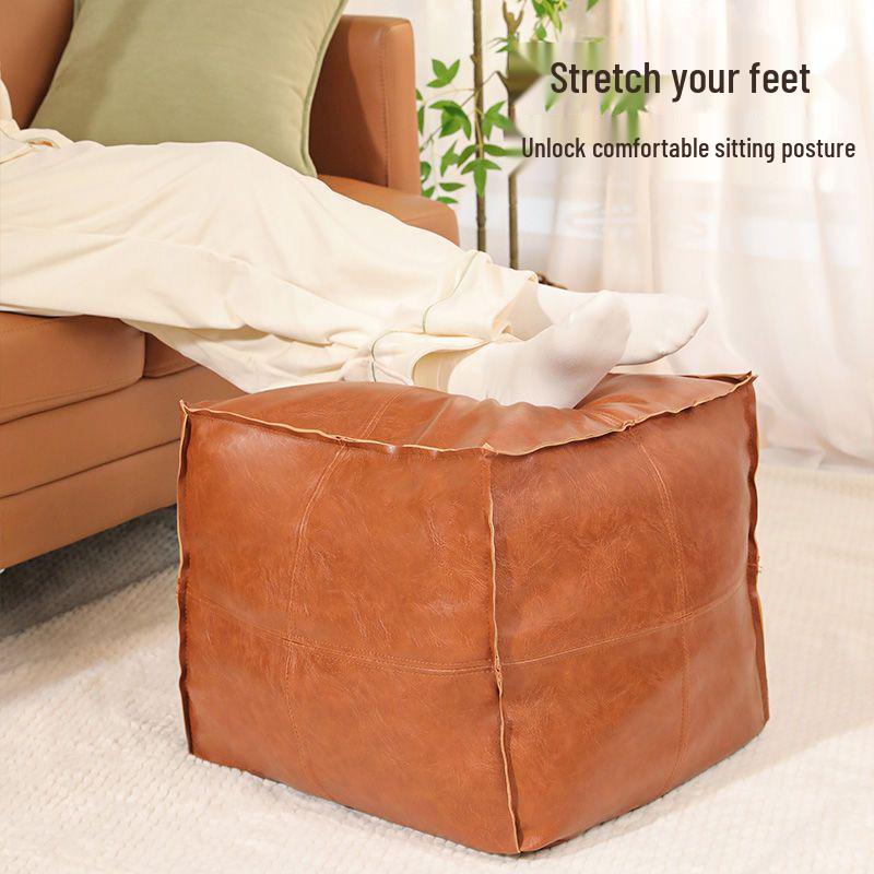 Lagerhocker aus Leder mit Sitzkissen - Multifunktionales Futon-Sofa und Hocker