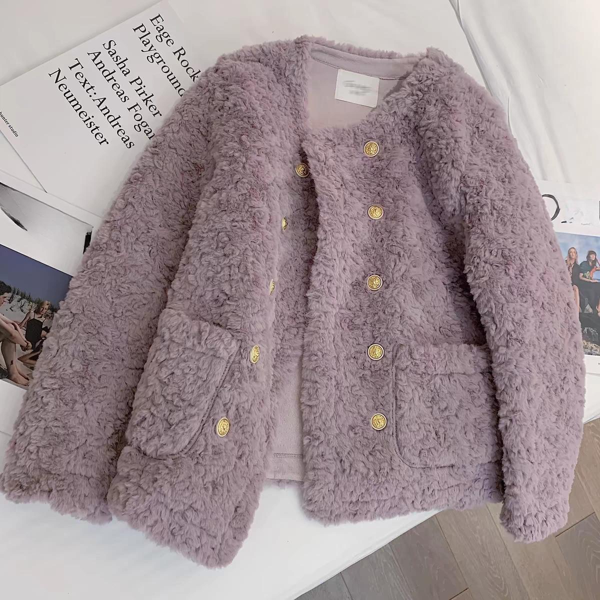 

Autumn and Winter Lambskin Coat Korean-style One-piece Fur Lambskin Coat for Women Double-breasted Lambskin Top 3XL