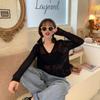Women Summer Thin Knitted Shirt Top Cardigan V-Neck Full Sleeve Single-breasted Sunscreen Loose Solid Color