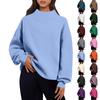 Women's Fashion Solid Color Long Sleeve Loose Slit Half Turtleneck Pullover Sweatshirt Top