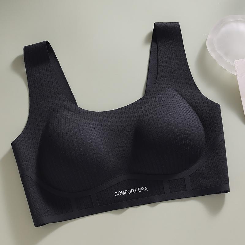 

Striped jelly glue, wide shoulder straps, nude feeling, anti-sagging, closed breasts, bra cover gathered, no steel ring can be 3xl (recommended weight 145-155) чорний